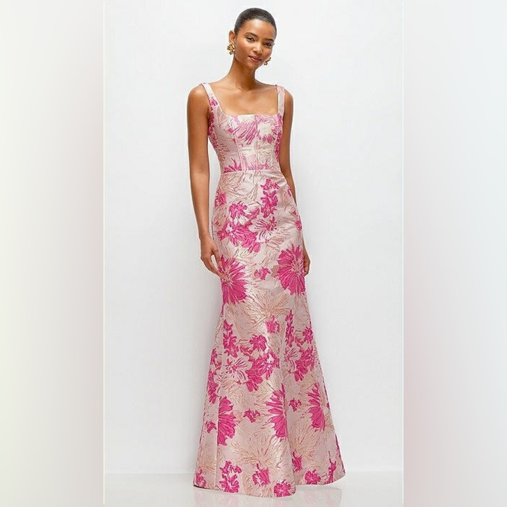 Dessy *NEW* Hibiscus Square Neck Trumpet Gown